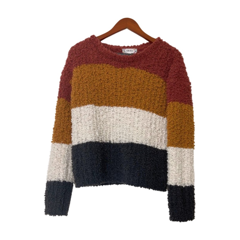 Fluffy Color Block Sweater. Size Large.